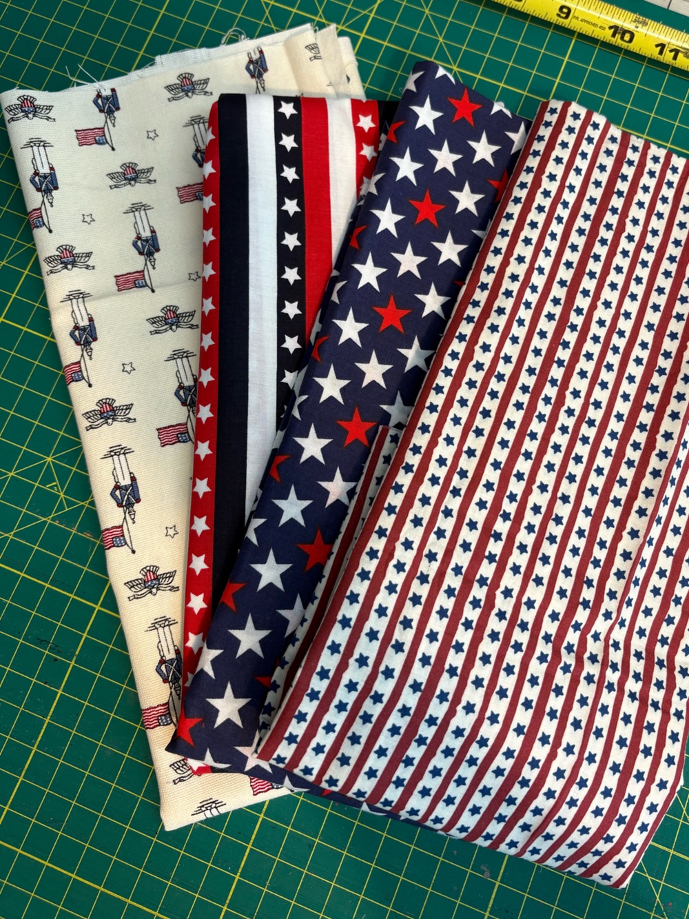 Patriotic Star & Stripe Cotton Fabric Bundle - Red White Navy